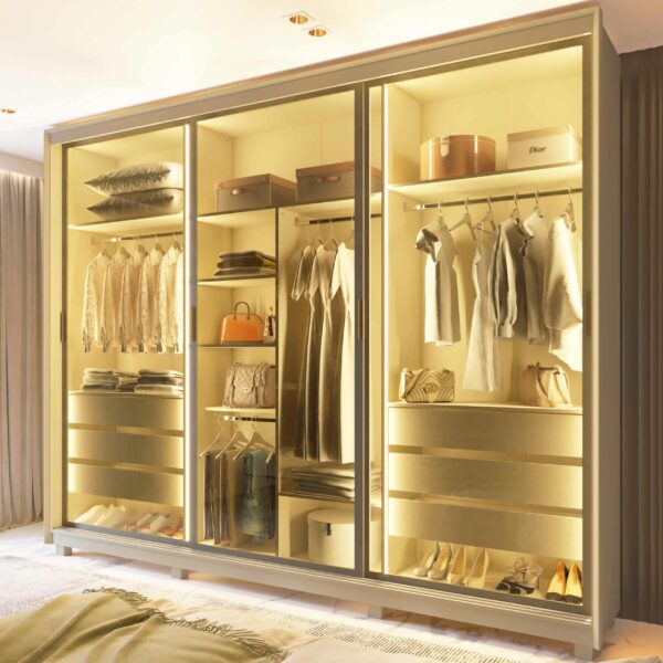 Roupeiro Platinum 3 Portas Vidro Reflecta - Gelius - 2.48m - 4.5/SR
