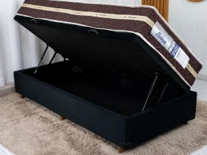 Base Box Baú Solt. Pop Veludo Preto + Colchão Solt. Livina – 37x88x188 – 7.9/RF