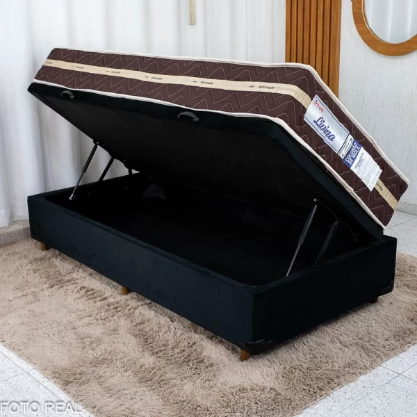Base Box Baú Solt. Pop Veludo Preto + Colchão Solt. Livina - 37x88x188 - 7.9/RF - Imagem 2