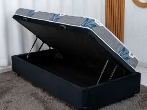 Base Box Baú Solt. Pop Veludo Preto + Colchão Solt. Soffie Lotus – 37x88x188 – 5.5/RF