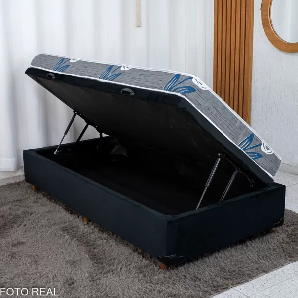 Base Box Baú Solt. Pop Veludo Preto + Colchão Solt. Soffie Lotus - 37x88x188 - 5.5/RF