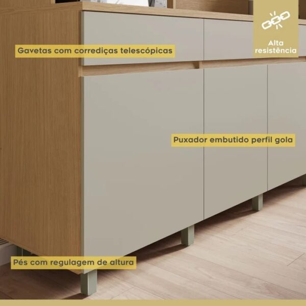 Kit Cozinha Realeza 6P3G 100%MDF - Nesher - 2.20m - 1.1/TD - Imagem 8