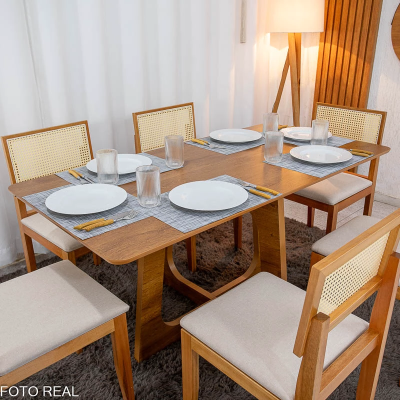 Mesa de Jantar Dubai 160x80 + 6 Cadeira Santorini de telinha - Cel Móveis - 2.3/RF - Imagem 2