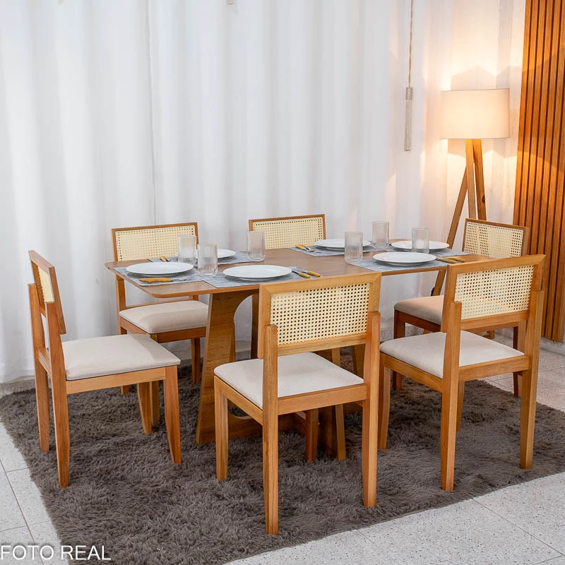 Mesa de Jantar Dubai 160x80 + 6 Cadeira Santorini de telinha - Cel Móveis - 2.3/RF - Imagem 3