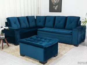 Estofado Sofá de Canto 5 Lugares com Puff Alemanha – 2.50m – 1.4/RF
