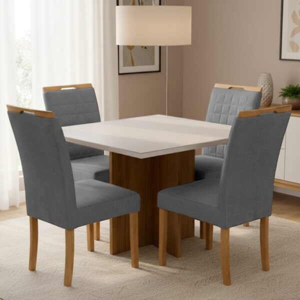 Mesa Salinas 120 + 4 Cadeiras Pandora 01 - AVALON DECOR + CARVALHO DECOR - 1.20m - 7.9/TD