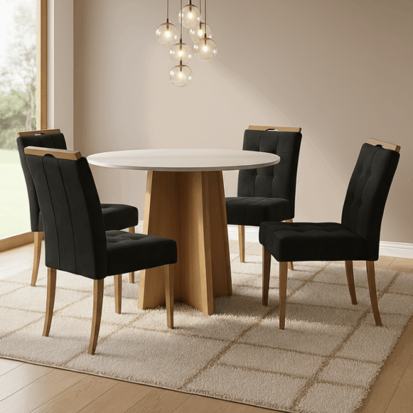 Mesa Redonda Celebrare 100 Amêndoa Clean/Off White com 4 Cadeiras Sophia Veludo - LOPAS + WM DECOR - 1.00m - 1.0/TD - Imagem 5