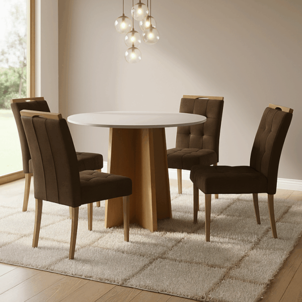 Mesa Redonda Celebrare 100 Amêndoa Clean/Off White com 4 Cadeiras Sophia Veludo - LOPAS + WM DECOR - 1.00m - 1.0/TD - Imagem 4