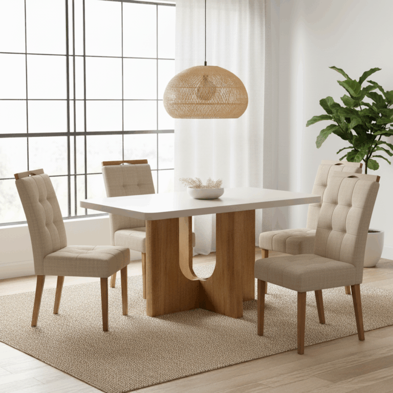 Mesa Dora + 4 Cadeiras Sophia - VALDEMÓVEIS + WM DECOR - 1.20m - 1.0/TD