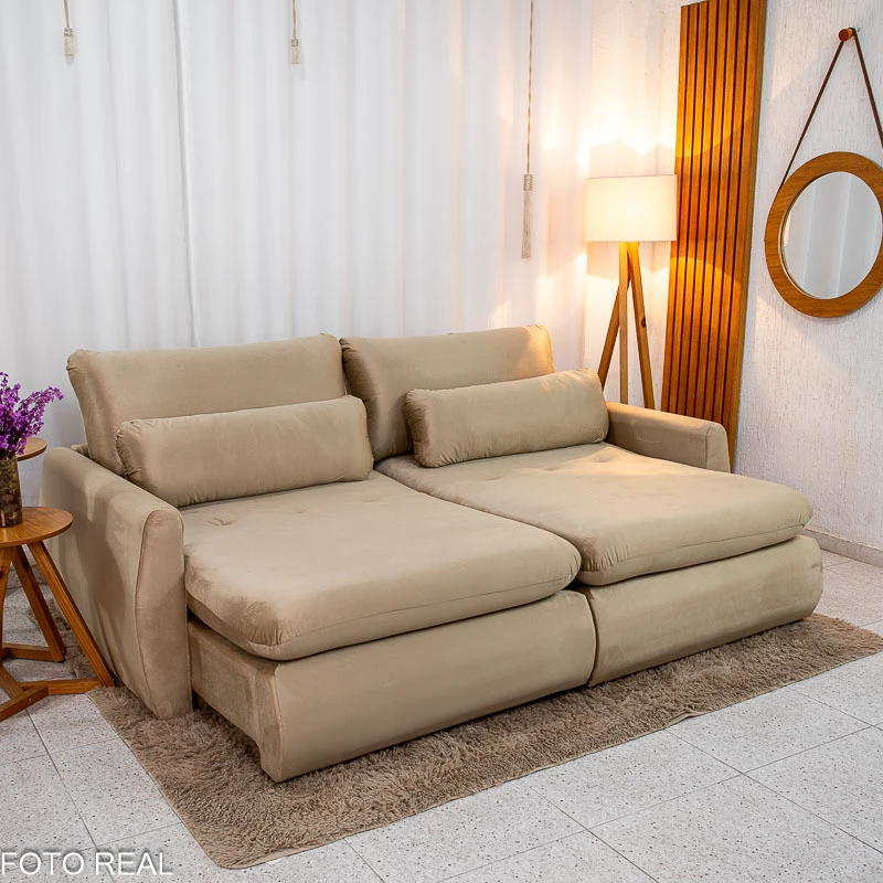 Sofá Retrátil Amaranto Premium 2.30m - Veludo Bege - 2.30m - 1.9/RF - Imagem 3