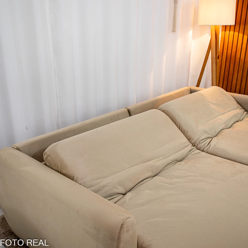 Sofá Retrátil Amaranto Premium 2.30m - Veludo Bege - 2.30m - 1.9/RF - Imagem 12