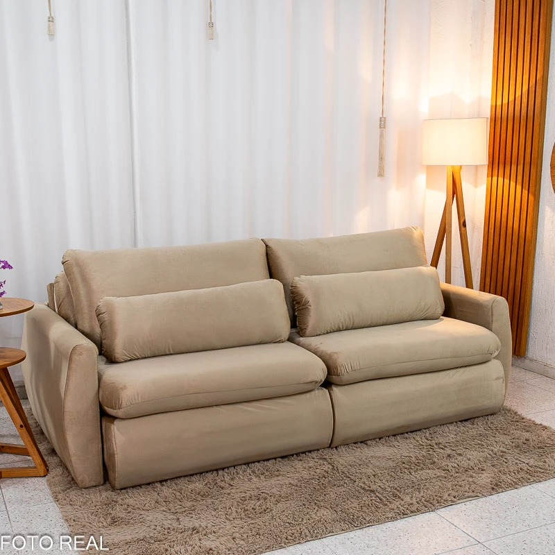 Sofá Retrátil Amaranto Premium 2.30m - Veludo Bege - 2.30m - 1.9/RF - Imagem 5