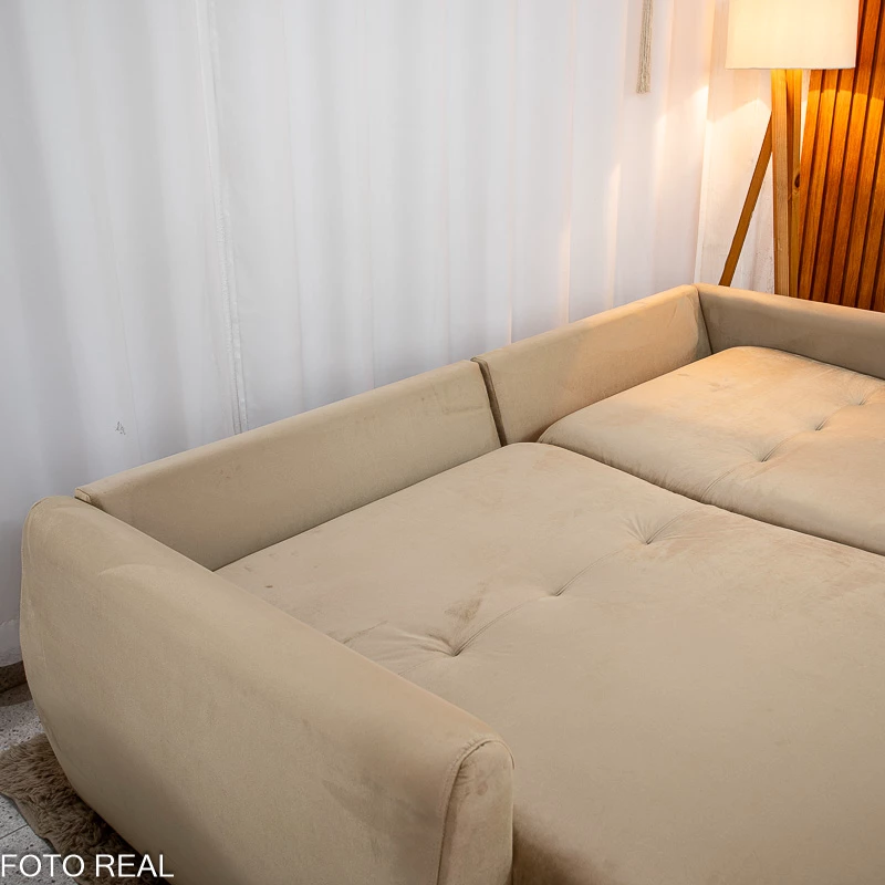 Sofá Retrátil Amaranto Premium 2.30m - Veludo Bege - 2.30m - 1.9/RF - Imagem 13