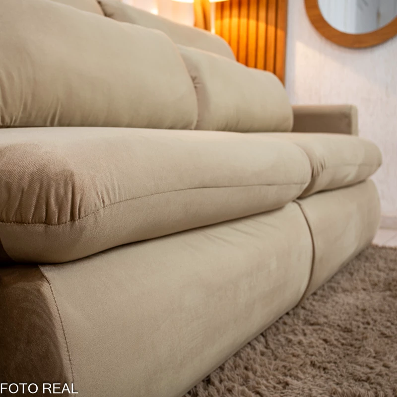 Sofá Retrátil Amaranto Premium 2.30m - Veludo Bege - 2.30m - 1.9/RF - Imagem 14