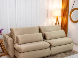 Sofá Retrátil Amaranto Premium 2.30m – Veludo Bege – 2.30m – 1.9/RF