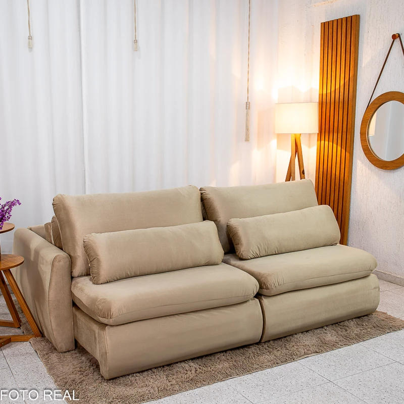 Sofá Retrátil Amaranto Premium 2.30m - Veludo Bege - 2.30m - 1.9/RF - Imagem 2