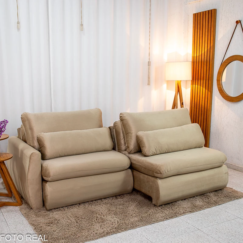 Sofá Retrátil Amaranto Premium 2.30m - Veludo Bege - 2.30m - 1.9/RF - Imagem 4