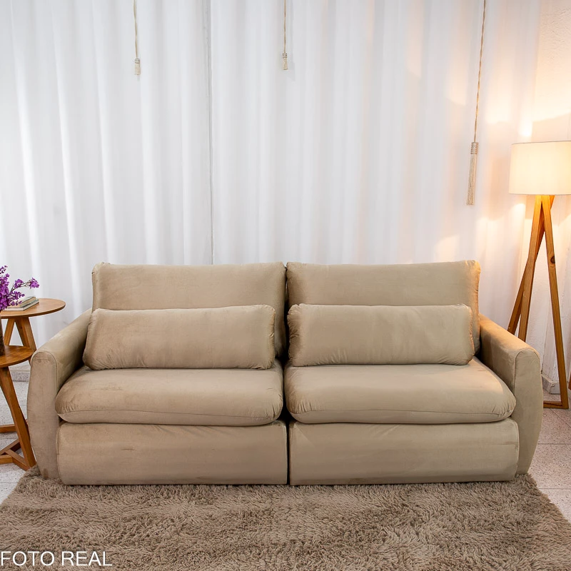 Sofá Retrátil Amaranto Premium 2.30m - Veludo Bege - 2.30m - 1.9/RF - Imagem 6