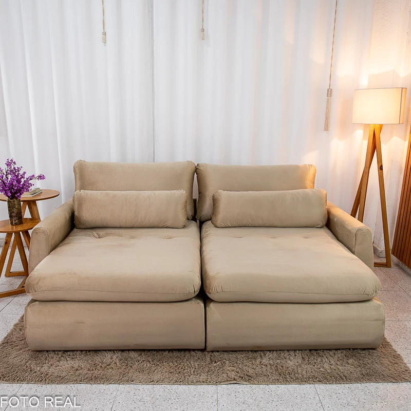 Sofá Retrátil Amaranto Premium 2.30m - Veludo Bege - 2.30m - 1.9/RF - Imagem 7