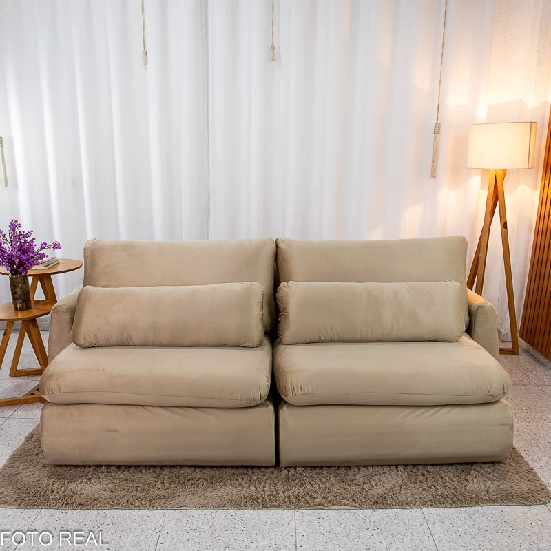 Sofá Retrátil Amaranto Premium 2.30m - Veludo Bege - 2.30m - 1.9/RF - Imagem 8