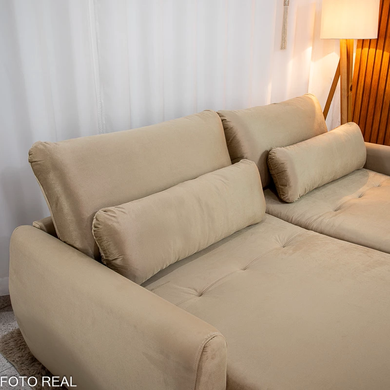 Sofá Retrátil Amaranto Premium 2.30m - Veludo Bege - 2.30m - 1.9/RF - Imagem 10
