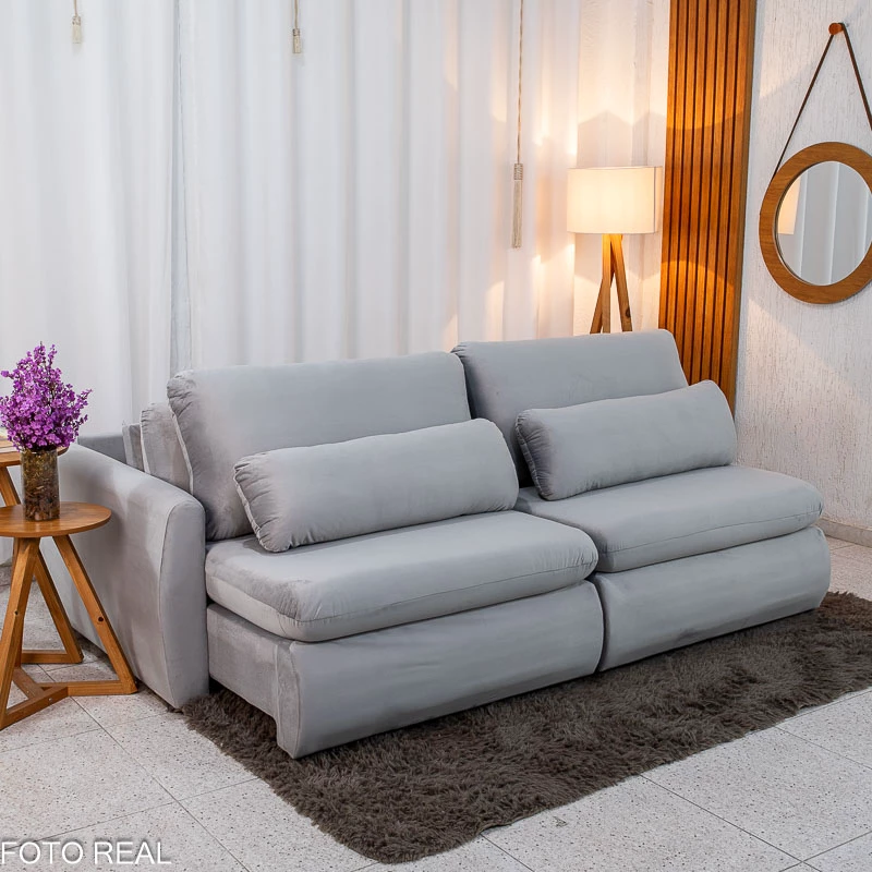 Sofá Retrátil Amaranto Premium 2.30m - Veludo Bege - 2.30m - 1.9/RF - Imagem 28