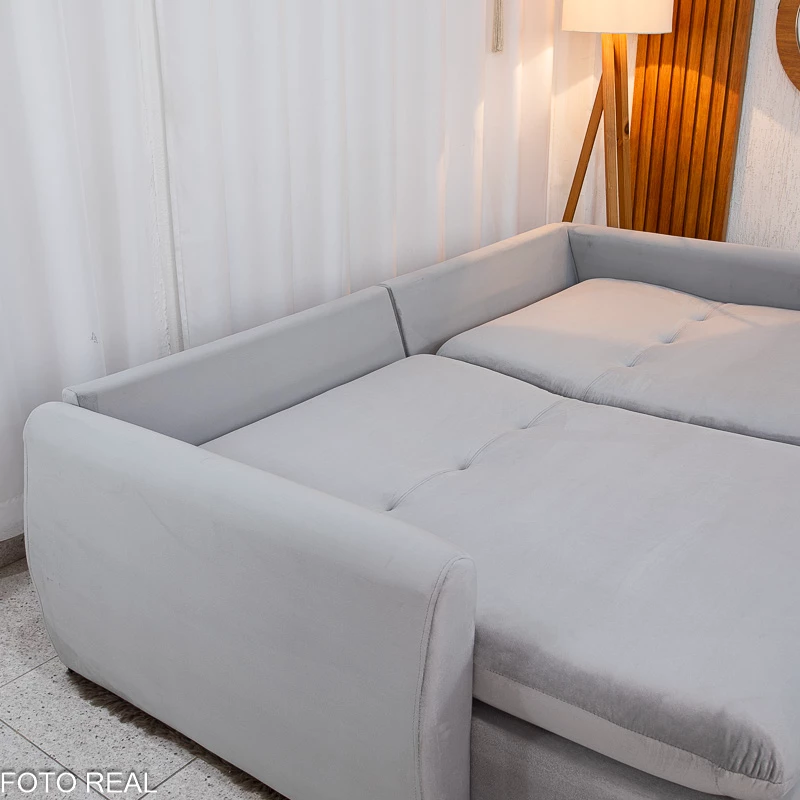 Sofá Retrátil Amaranto Premium 2.30m - Veludo Bege - 2.30m - 1.9/RF - Imagem 19