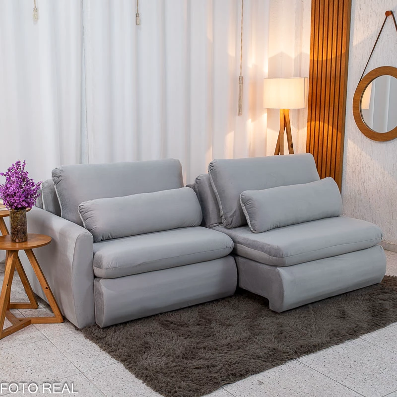 Sofá Retrátil Amaranto Premium 2.30m - Veludo Bege - 2.30m - 1.9/RF - Imagem 27