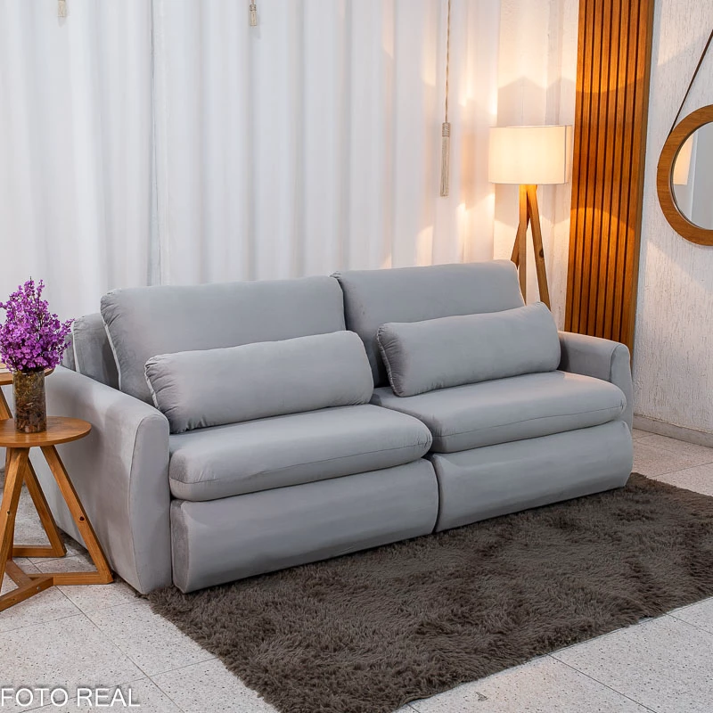 Sofá Retrátil Amaranto Premium 2.30m - Veludo Bege - 2.30m - 1.9/RF - Imagem 26