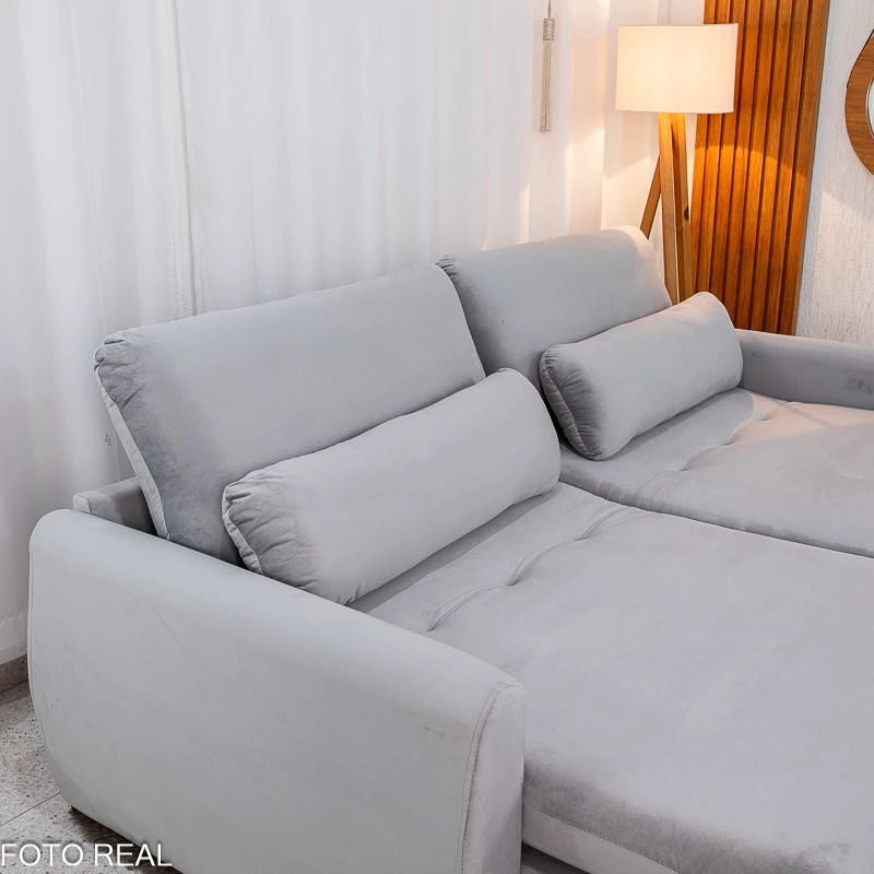 Sofá Retrátil Amaranto Premium 2.30m - Veludo Bege - 2.30m - 1.9/RF - Imagem 22