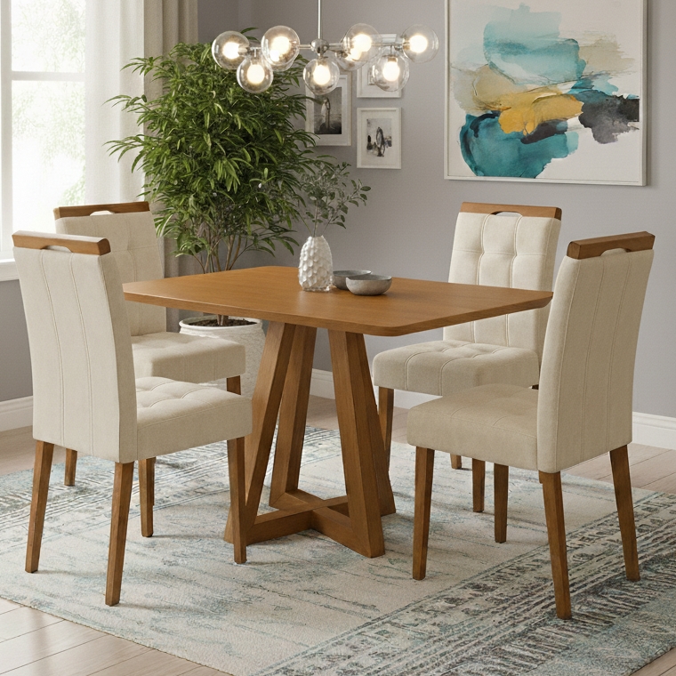 Mesa Alva ME02 120x80 + 4 Cadeiras Sophia - KAPPESBERG + WM DECOR - 5.5/TD - Imagem 4