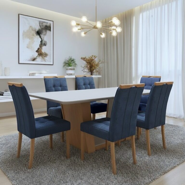 Mesa Apogeu (Tampo Maxi) 170x90 + 6 Cadeiras Sophia - MOVEIS LOPAS + WM DECOR - 1.6/TD