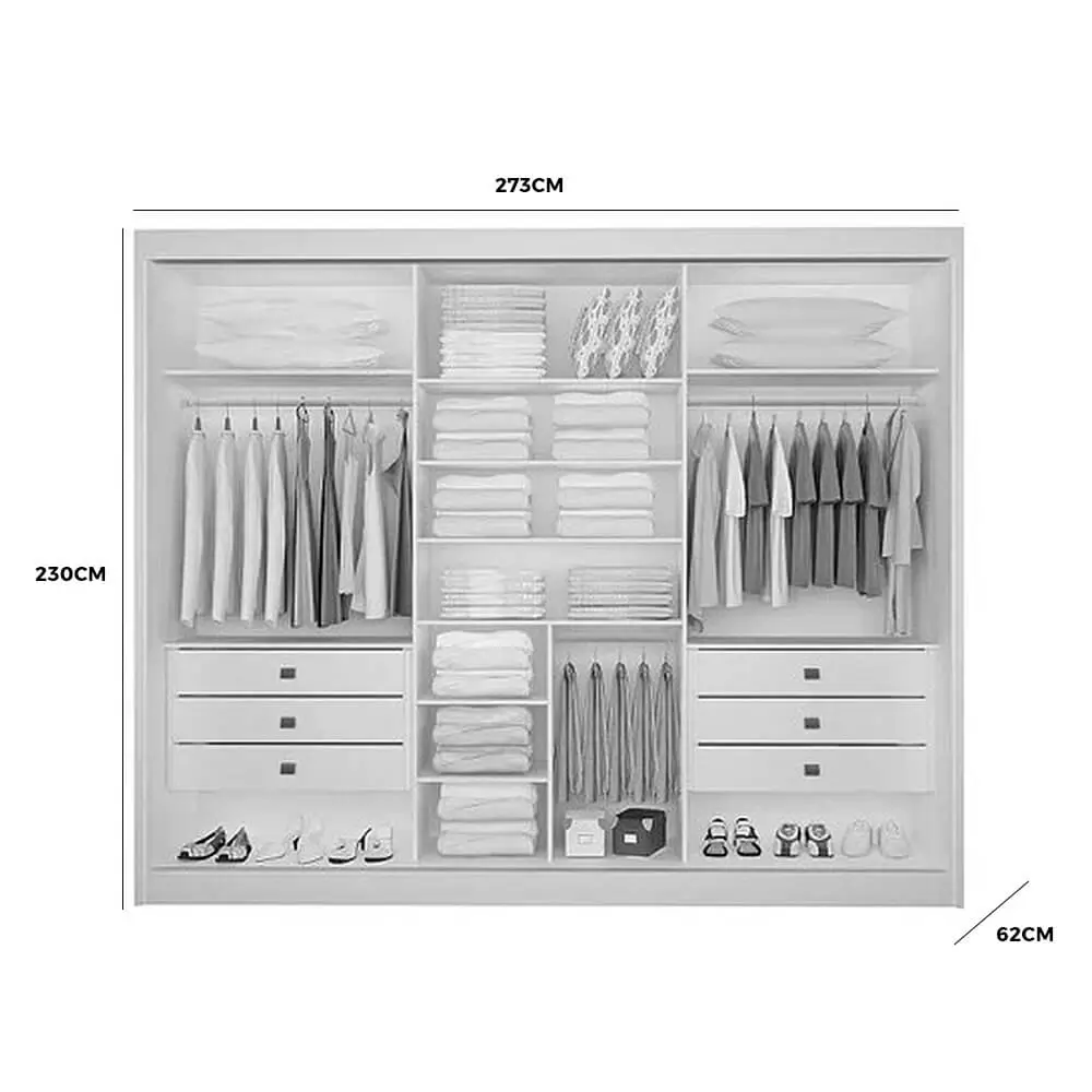 Roupeiro GR Dubai 100%MDF D Doro Casal 2,73m 3P 6G - 3 Espelhos 2.5/PR - Imagem 4
