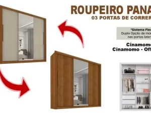 Roupeiro Panamá 3P 4g 1,85m – com 1 Espelho – Salleto – 9.7/ SR