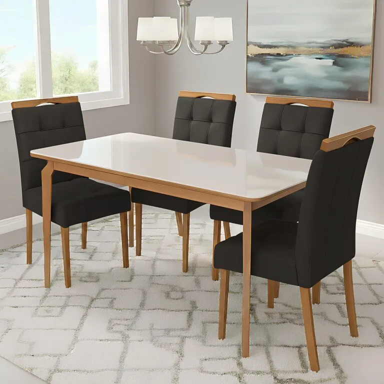 Mesa Alegra 120 Off c/ 4 Cadeiras Sophia Linho Cinza/Grafite 206 – JCM MOVELARIA + WM DECOR - 1.29 - TD