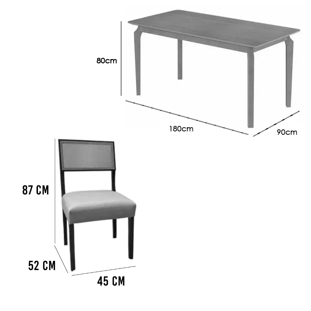 Mesa de Jantar Alegra 180x90 S/ Vidro C/ 6 Cadeiras Grécia - JCM - 2.10 - PR - Imagem 3